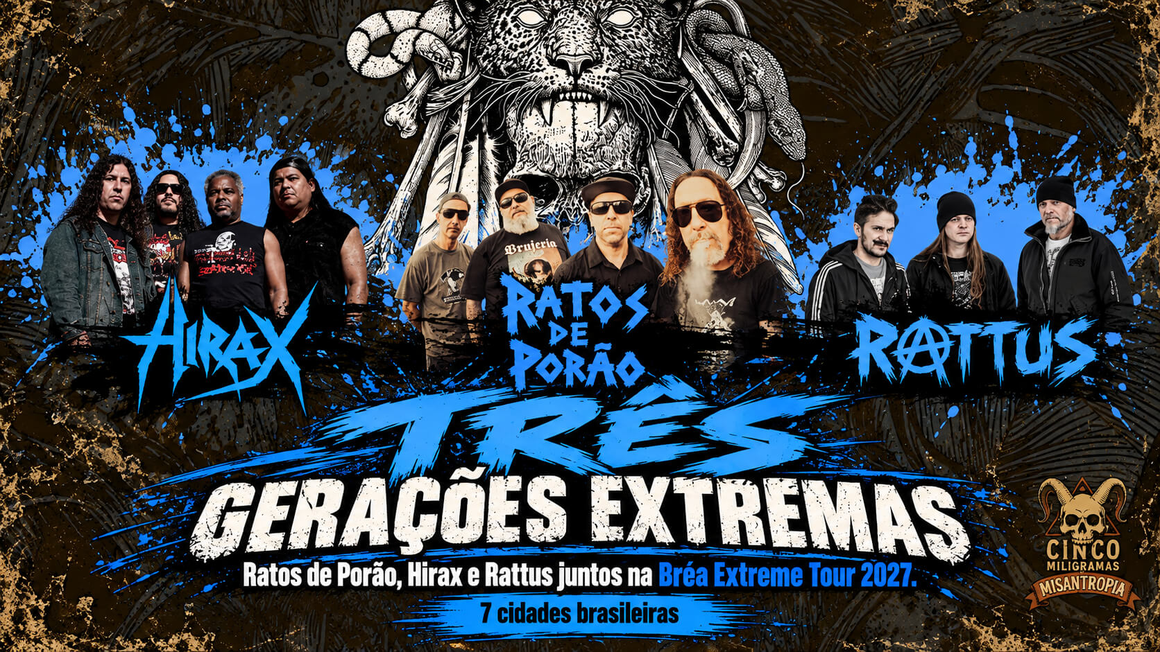Ratos de Porão, Hirax e Rattus juntos no Brasil! Bréa Extreme Tour 2027 passa por sete cidades